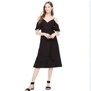 Ann Taylor Black Cold Shoulder Midi Dress